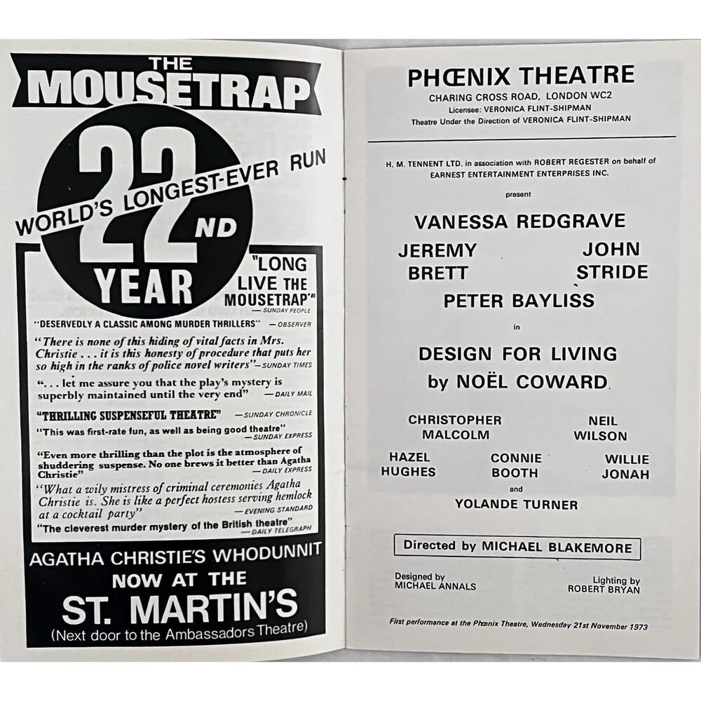 Vintage 1973 Phoenix Theatre Design for Living Noël Coward Programme London
